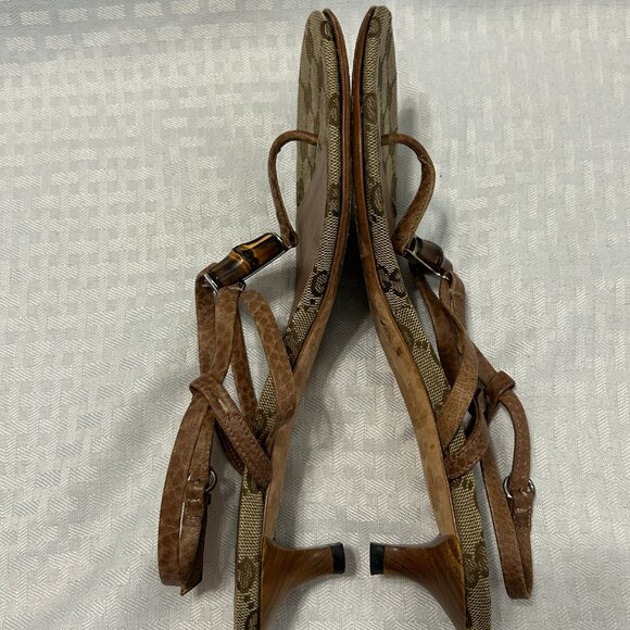 Authentic Gucci Brown Strappy Sandals with GG Monogram, Size 37 1/2 or 7.5 - Picture 6 of 8